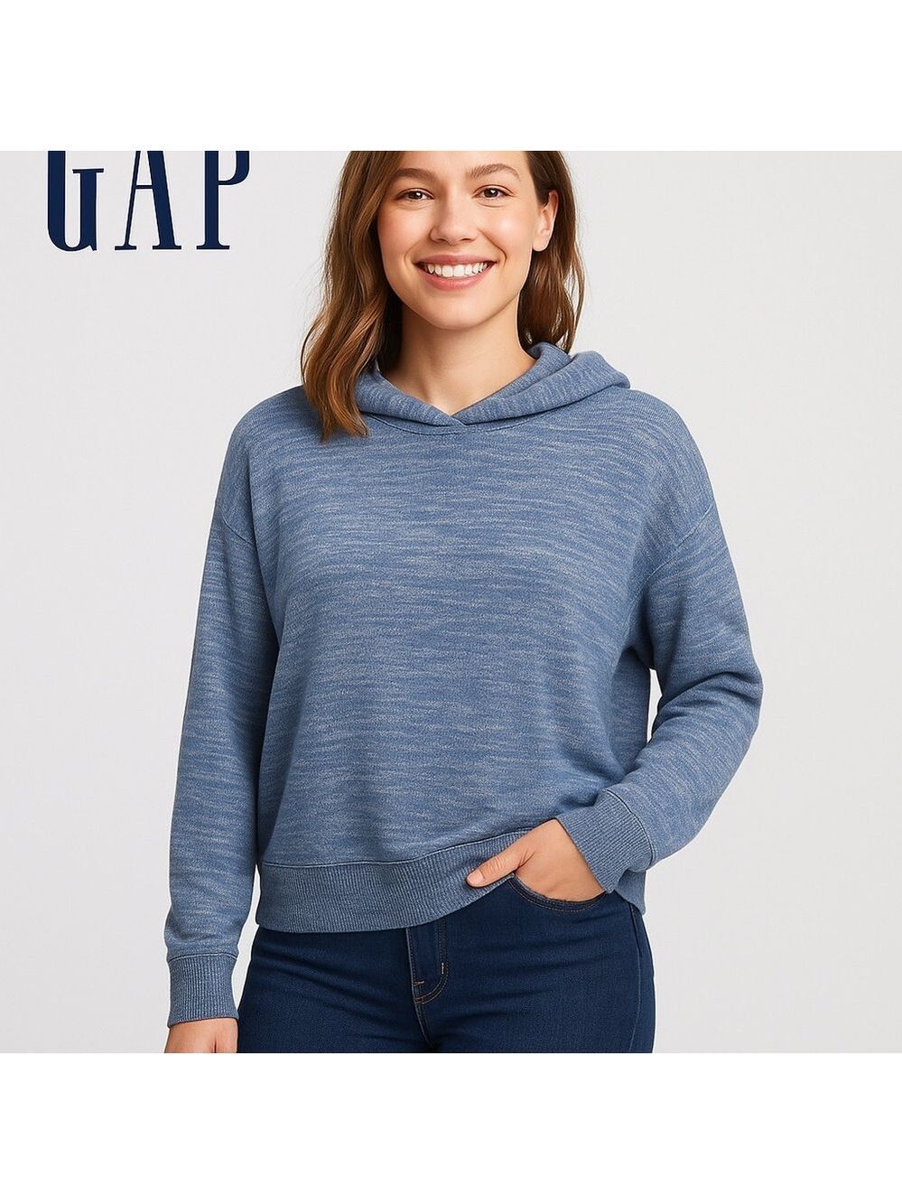 Gap Cornflower Blue Oversized Knit Hoodie Sweater Size M Casual Cozy